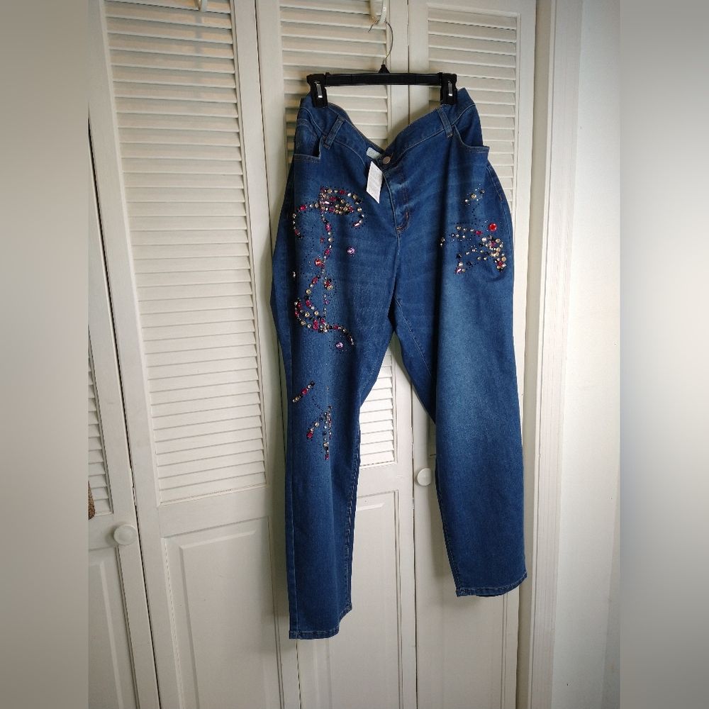 CATO BEJEWELED SKINNY JEANS, SIZE 24W. NWT